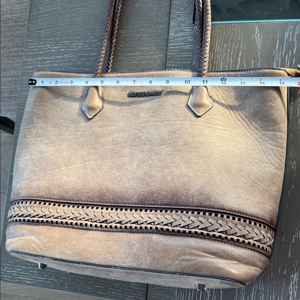 Montana West Pewter Brown Faux Leather Concealed Carry Bag Tote Braided Details - Picture 5 of 15